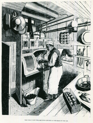 The cook in his well-equipped kitchen on a Hotel Car.